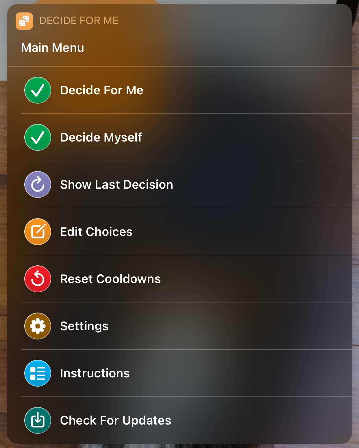 Main menu